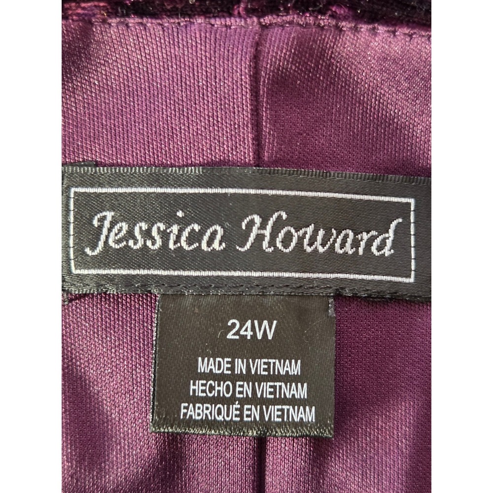 Jessica Howard Dress Crushed Velvet Bell Sleeve‎ Women 24W Plum NWT - Picture 5 of 7